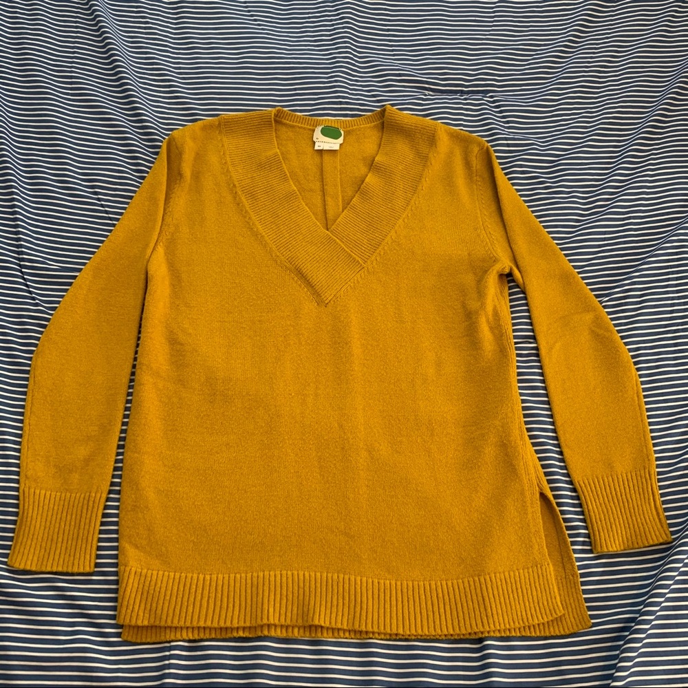 Anthropologie Gold V neck Sweater Soft and Cozy
